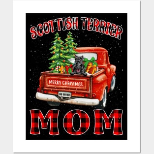 Christmas Scottish Terrier Mom Santa Hat Truck Tree Plaid Dog Mom Christmas Posters and Art